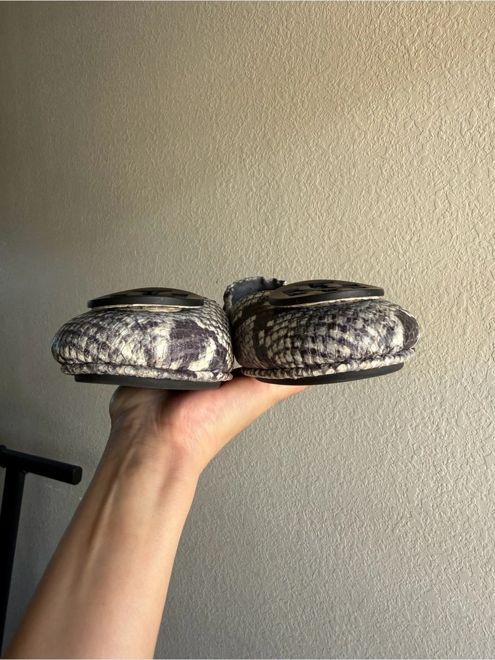 Tory Burch Stamped Snake Minnie Travel Ballet Metal Logo - Soft Nappa Leather